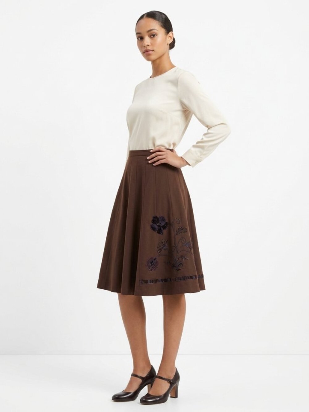 Y2K ICE Brown Floral Beaded Embroidered Mini Skirt Size 14 Whimsy Boho